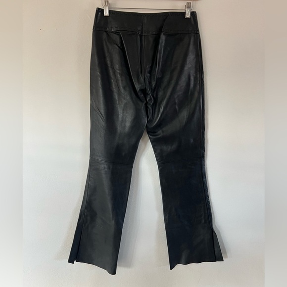 Cache VIntage Black Leather Flare Leg Split Cuff Low Rise Pants Size 2 - Picture 5 of 13